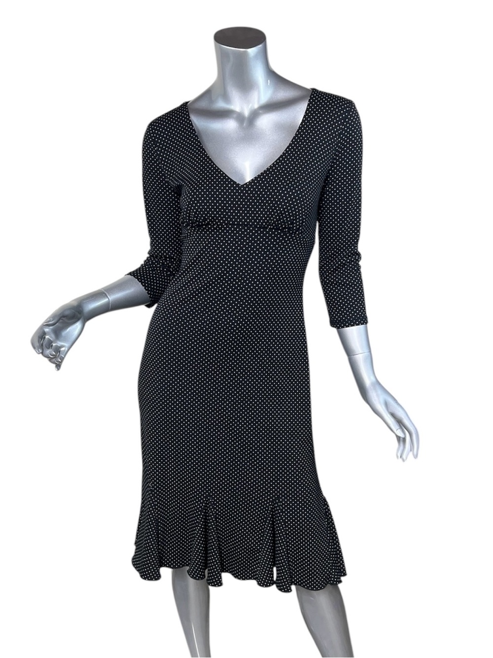 Be Smart Vintage USA Women’s XS/SMALL V Neck Ruffle Hem Polka Dot Midi Dress